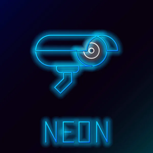 Glödande Neon Line Säkerhetskamera Ikon Isolerad Svart Bakgrund Färgstarkt Skisskoncept — Stock vektor
