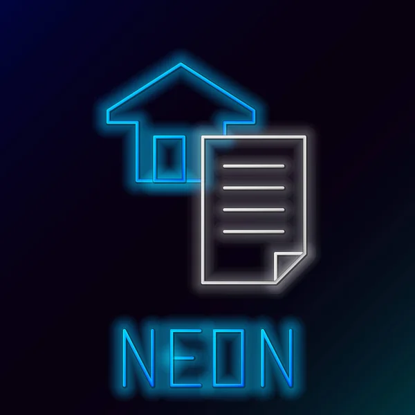 Glödande Neon Line Hus Kontrakt Ikon Isolerad Svart Bakgrund Kontraktsskapande — Stock vektor