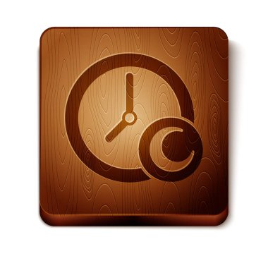 Kahverengi uyku ikonu beyaz arka planda izole. Uykulu Zzzz. Sağlıklı bir yaşam tarzı. Tahta kare düğme. Vektör.