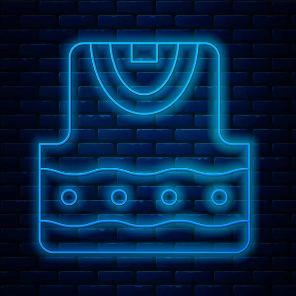 Parlak neon çizgili yelek simgesi tuğla duvar arka planında izole edilmiş. Vektör.