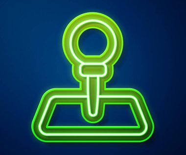 Parlayan neon hattı mavi arka planda Push pin simgesi izole edildi. Raptiye işareti. Vektör