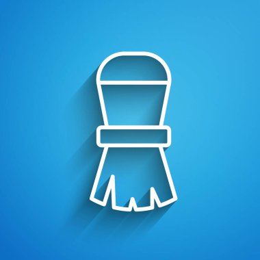 Mavi arkaplanda beyaz çizgi tıraş fırçası simgesi izole edildi. Berber dükkanı sembolü. Uzun gölge. Vektör