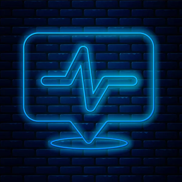 Glowing Neon Line Heart Rate Icon Isolated Brick Wall Background — Stock Vector