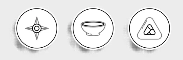 Встановити Лінію Суші Японський Ніндзя Шурикен Чашу Гарячого Супу Ікони — стоковий вектор