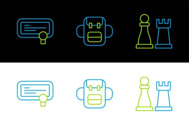 Satranç, Sertifika şablonu ve Okul sırt çantası simgesini ayarla. Vektör