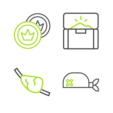 Korsan bandanasını baş, göz bandı, antika hazine sandığı ve sikke simgesi olarak ayarla. Vektör