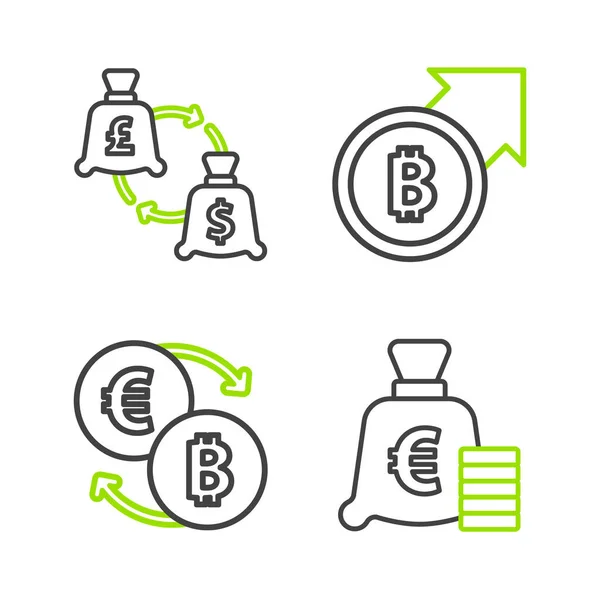 Set Line Coin Money Euro Symbol Cryptocurrency Exchange Financial Growth — Stockvektor