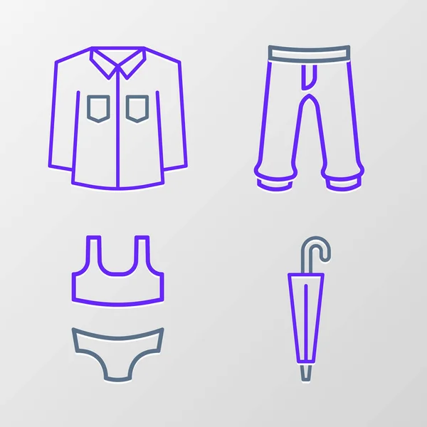 Set Regenschirm Badeanzug Hose Und Hemd Symbol Vektor — Stockvektor