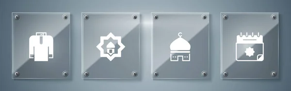 Set Ramadan Calendar Muslim Mosque Shirt Kurta Square Glass Panels — Stock Vector