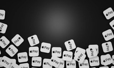 Melitopol, Ukrayna - 21 Kasım 2022: Apple Pay logosu renk arkaplanında izole edildi. Apple Pay mobil ödeme dijital cüzdan servisidir.
