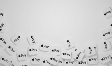 Melitopol, Ukrayna - 21 Kasım 2022: Apple Pay logosu renk arkaplanında izole edildi. Apple Pay mobil ödeme dijital cüzdan servisidir.