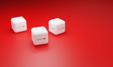 Melitopol, Ukrayna - 21 Kasım 2022: Dodge logosu renk arkaplanında izole edildi. Dodge, FCA US LLC tarafından üretilen bir Amerikan otomobil, minivan ve spor araç markasıdır..