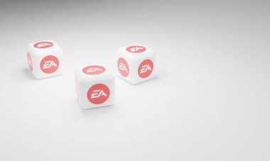 Melitopol, Ukrayna - 21 Kasım 2022: Elektronik Sanatlar EA logosu renk arkaplanında izole edildi. Electronic Arts, ABD 'li video oyunu şirketidir..