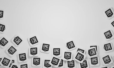 Melitopol, Ukrayna - 21 Kasım 2022: Epic Games logosu renk arkaplanında izole edildi. Epic Games, ABD 'li video oyunu ve yazılım geliştirme şirketidir..