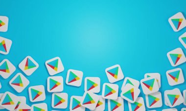 Melitopol, Ukrayna - 21 Kasım 2022: Google Play Store logosu simgesi renk arkaplanında izole edildi. Google Play bir dijital uygulama ve oyun dağıtım servisidir..