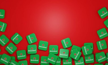 Melitopol, Ukrayna - 21 Kasım 2022: Heineken logosu renk arkaplanında izole edildi. Heineken, Gerard Adriaan Heineken tarafından 1864 yılında Amsterdam 'da kurulan Alman bira şirketidir..