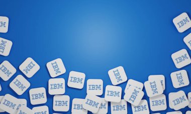 Melitopol, Ukrayna - 21 Kasım 2022: IBM logo simgesi renk arkaplanında izole edildi. IBM, çok uluslu bir Amerikan teknoloji ve danışmanlık şirketidir..