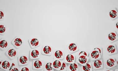 Melitopol, Ukrayna - 21 Kasım 2022: KFC logo simgesi renk arkaplanında izole edildi. Merkezi Amerika Birleşik Devletleri 'nde bulunan tavuk ürünleri üzerine kurulu bir fast food zinciri..