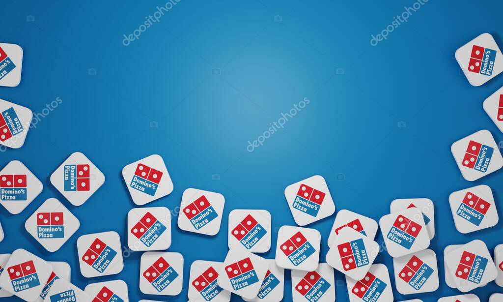 Melitopol, Ukraine - November 21, 2022: Domino's Pizza logo icon isolated on color background. Domino's is the second-largest pizza chain in the United States and the largest worldwide.