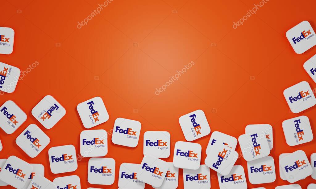 Melitopol, Ukraine - November 21, 2022: FedEx logo icon isolated on color background. FedEx american company providing postal, courier and other logistics services worldwide.