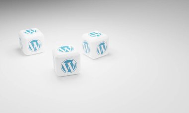 Melitopol, Ukrayna - 21 Kasım 2022: Renkli arkaplanda Wordpress logosu izole edildi. WordPress bir özgür ve açık kaynak blog yazma aracı ve içerik yönetim sistemidir..