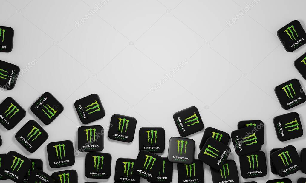 Melitopol, Ukraine - November 21, 2022: Monster Energy drink logo icon isolated on color background. Monster is an American brand of energy drink. It is present in more than 40 countries.