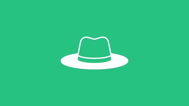 Καπέλο White Man Κορδέλα Εικονίδιο Που Απομονώνεται Πράσινο Φόντο Γραφική — Αρχείο Βίντεο