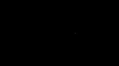 Siyah arka planda izole edilmiş düğmeli çelik toka ikonu olan beyaz çizgili deri kemer. 4K Video hareketli grafik canlandırması.