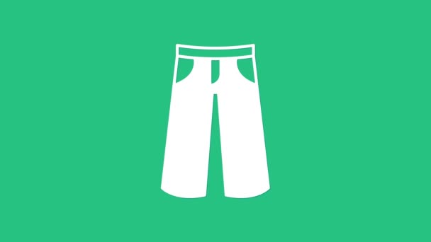 Icona Dei Pantaloni Bianchi Isolata Sfondo Verde Firma Dei Pantaloni — Video Stock