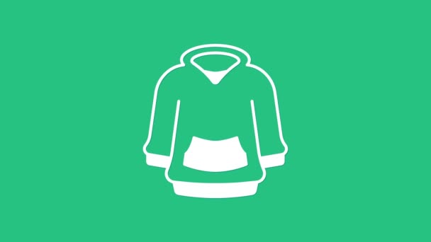 Ícone Capuz Branco Isolado Fundo Verde Camisola Com Capuz Animação — Vídeo de Stock