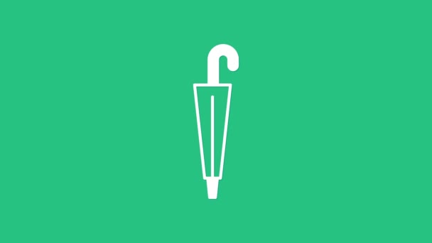 Blanco Clásico Icono Elegante Paraguas Aislado Sobre Fondo Verde Símbolo — Vídeos de Stock
