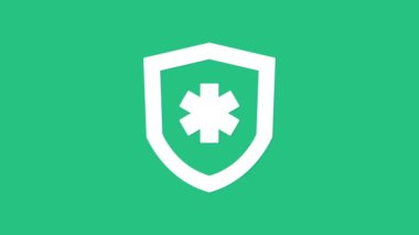 Beyaz Hayat Sigorta ikonu yeşil arka planda izole edilmiş. Güvenlik, güvenlik, koruma, konsept koruma. 4K Video hareketli grafik canlandırması.