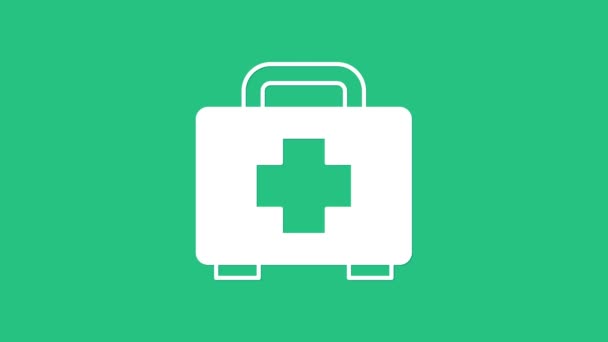 Ícone Kit Primeiros Socorros Branco Isolado Fundo Verde Caixa Médica — Vídeo de Stock