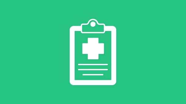 Wit Medisch Klembord Met Klinisch Record Pictogram Geïsoleerd Groene Achtergrond — Stockvideo