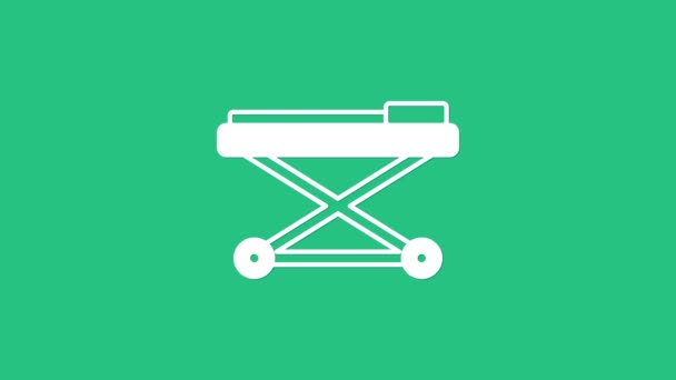 White Stretcher Icon Isolated Green Background Patient Hospital Medical Stretcher — Vídeo de Stock