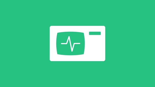 Οθόνη Λευκού Υπολογιστή Καρδιογράφημα Που Απομονώνεται Πράσινο Φόντο Εικόνα Παρακολούθησης — Αρχείο Βίντεο