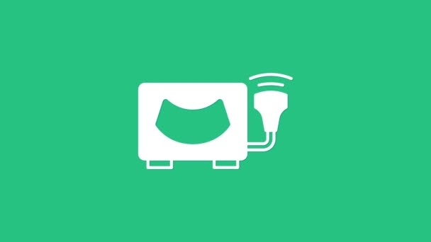 Biała Ikona Ultradźwiękowa Odizolowana Zielonym Tle Sprzęt Medyczny Animacja Graficzna — Wideo stockowe