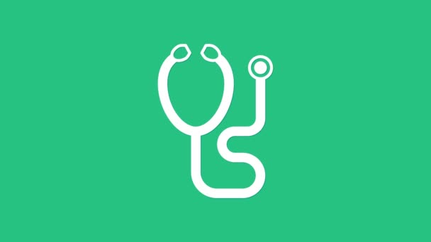White Stethoscope Medical Instrument Icon Isolated Green Background Video Motion — Stock Video