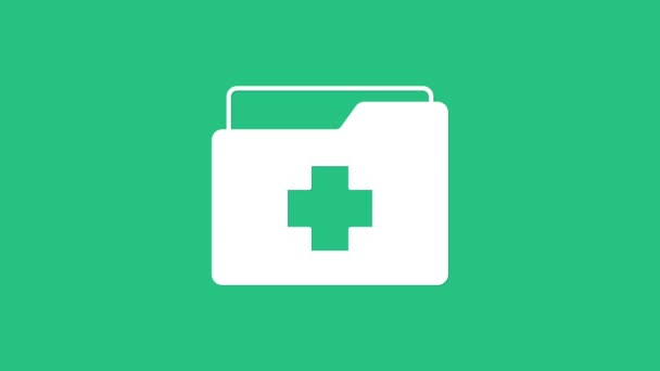 Yeşil Arka Planda Klinik Kayıt Simgesi Olan Beyaz Tıbbi Pano — Stok video