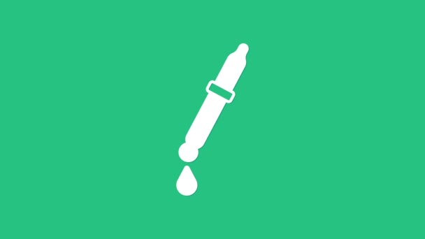 Biała Ikona Pipety Izolowana Zielonym Tle Element Wyposażenia Medycznego Chemicznego — Wideo stockowe