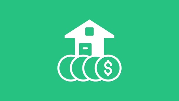 White House Dollar Symbol Icon Isolated Green Background Home Money — Stock Video