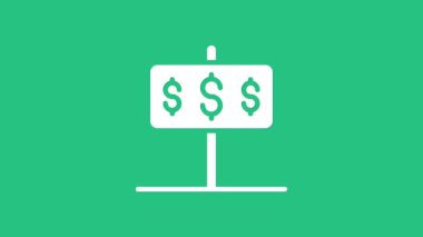 Yeşil arka planda dolar sembolü olan Beyaz Saray. Ev ve para. Emlak konsepti. 4K Video hareketli grafik canlandırması.