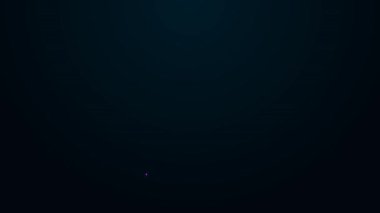 Parlayan neon hattı emlakçı simgesi siyah arkaplanda izole edildi. Ev almak. 4K Video hareketli grafik canlandırması.