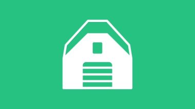 Beyaz Garaj simgesi yeşil arkaplanda izole edildi. 4K Video hareketli grafik canlandırması.