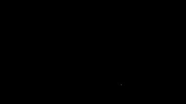Beyaz çizgi arama evi simgesi siyah arkaplanda izole edildi. Büyüteç altındaki bir evin emlak sembolü. 4K Video hareketli grafik canlandırması.