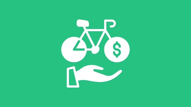 Vit Cykel Hyra Mobilapp Ikon Isolerad Grön Bakgrund Smart Tjänst — Stockvideo