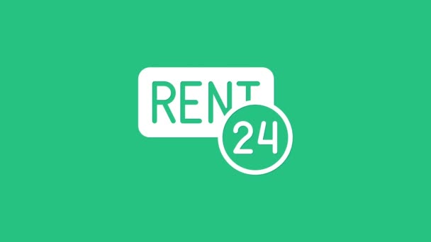 Λευκή Πινακίδα Hanging Κείμενο Εικονίδιο Rent Απομονώνονται Πράσινο Φόντο Πινακίδα — Αρχείο Βίντεο