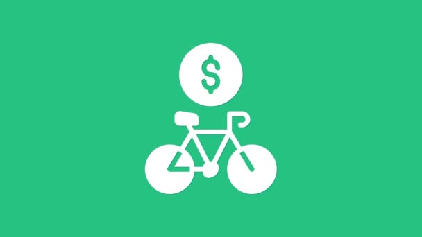 Blanco Bicicleta Icono Aplicación Móvil Alquiler Aislado Sobre Fondo Verde — Vídeo de stock