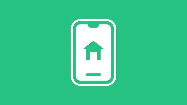 White Online Vastgoed Huis Smartphone Icoon Geïsoleerd Groene Achtergrond Woningkredietconcept — Stockvideo