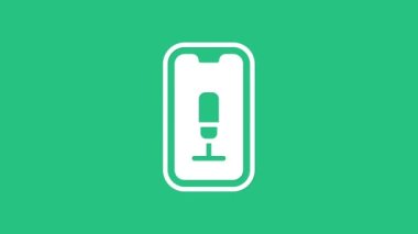 Beyaz Mobil kayıt simgesi yeşil arkaplanda izole edildi. Mikrofonlu cep telefonu. Ses kaydedici uygulama akıllı telefon arayüzü. 4K Video hareketli grafik canlandırması.